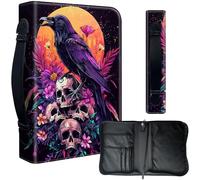 Decahouy Bible Cover Case for 9.5 x 6.7 in Large Print & Study Bibles - Waterproof PU Leather with Zipper, Handle & Pen Holder - Christian Gift for Men & Women,Raven Moon and Skulls