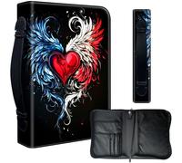 Decahouy Bible Cover Case for 9.5 x 6.7 in Large Print & Study Bibles - Waterproof PU Leather with Zipper, Handle & Pen Holder - Christian Gift for Men & Women,Red Heart Tattoo with Wings