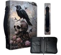 Decahouy Bible Cover Case for 9.5 x 6.7 in Large Print & Study Bibles - Waterproof PU Leather with Zipper, Handle & Pen Holder - Christian Gift for Men & Women,Skull Crow and Roses