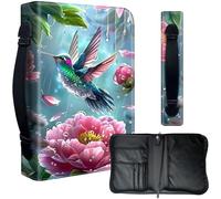 Decahouy Bible Cover Case for 9.5 x 6.7 in Large Print & Study Bibles - Waterproof PU Leather with Zipper, Handle & Pen Holder - Christian Gift for Men & Women,Hummingbird and Pink Peonies