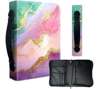 Decahouy Bible Cover Case for 9.5 x 6.7 in Large Print & Study Bibles - Waterproof PU Leather with Zipper, Handle & Pen Holder - Christian Gift for Men & Women,Pink and Purple watercolor