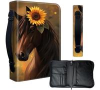 Decahouy Bible Cover Case for 9.5 x 6.7 in Large Print & Study Bibles - Waterproof PU Leather with Zipper, Handle & Pen Holder - Christian Gift for Men & Women,Brown Horse Wears A Sunflower