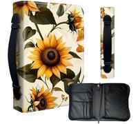 Decahouy Bible Cover Case for 9.5 x 6.7 in Large Print & Study Bibles - Waterproof PU Leather with Zipper, Handle & Pen Holder - Christian Gift for Men & Women,Beautiful Sunflowers