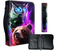 Decahouy Bible Cover Case for 9.5 x 6.7 in Large Print & Study Bibles - Waterproof PU Leather with Zipper, Handle & Pen Holder - Christian Gift for Men & Women,Owl Cat and Bear