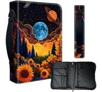 Decahouy Bible Cover Case for 9.5 x 6.7 in Large Print & Study Bibles - Waterproof PU Leather with Zipper, Handle & Pen Holder - Christian Gift for Men & Women,Sunflowers Forest and Planets