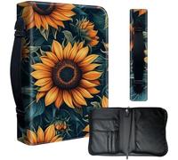 Decahouy Bible Cover Case for 9.5 x 6.7 in Large Print & Study Bibles - Waterproof PU Leather with Zipper, Handle & Pen Holder - Christian Gift for Men & Women,Vibrant Sunflowers