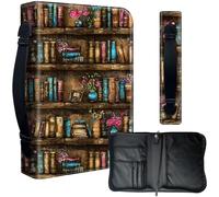 Decahouy Bible Cover Case for 9.5 x 6.7 in Large Print & Study Bibles - Waterproof PU Leather with Zipper, Handle & Pen Holder - Christian Gift for Men & Women,Vintage Bookshelf and Flowers