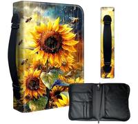 Decahouy Bible Cover Case for 9.5 x 6.7 in Large Print & Study Bibles - Waterproof PU Leather with Zipper, Handle & Pen Holder - Christian Gift for Men & Women,Sunflower and Bees in Rain