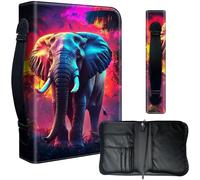 Decahouy Bible Cover Case for 9.5 x 6.7 in Large Print & Study Bibles - Waterproof PU Leather with Zipper, Handle & Pen Holder - Christian Gift for Men & Women,Colorful Jungle Elephant