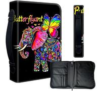 Decahouy Bible Cover Case for 9.5 x 6.7 in Large Print & Study Bibles - Waterproof PU Leather with Zipper, Handle & Pen Holder - Christian Gift for Men & Women,Colorful Butterflyant Elephant