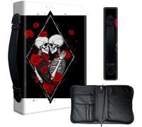Decahouy Bible Cover Case for 9.5 x 6.7 in Large Print & Study Bibles - Waterproof PU Leather with Zipper, Handle & Pen Holder - Christian Gift for Men & Women,Two Hugging Skuls and Roses