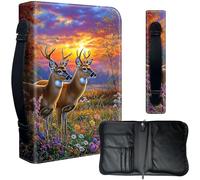 Decahouy Bible Cover Case for 9.5 x 6.7 in Large Print & Study Bibles - Waterproof PU Leather with Zipper, Handle & Pen Holder - Christian Gift for Men & Women,Beautiful Deer and Wildflowers