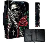 Decahouy Bible Cover Case for 9.5 x 6.7 in Large Print & Study Bibles - Waterproof PU Leather with Zipper, Handle & Pen Holder - Christian Gift for Men & Women,A Skeleton with Praying Hands