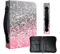 Decahouy Bible Cover Case for 9.5 x 6.7 in Large Print & Study Bibles - Waterproof PU Leather with Zipper, Handle & Pen Holder - Christian Gift for Men & Women,Glitter Pink Silver Background