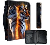 Decahouy Bible Cover Case for 9.5 x 6.7 in Large Print & Study Bibles - Waterproof PU Leather with Zipper, Handle & Pen Holder - Christian Gift for Men & Women,A Wolf and A Tiger