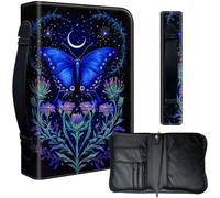 Decahouy Bible Cover Case for 9.5 x 6.7 in Large Print & Study Bibles - Waterproof PU Leather with Zipper, Handle & Pen Holder - Christian Gift for Men & Women,Blue Butterfly and Floral