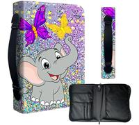 Decahouy Bible Cover Case for 9.5 x 6.7 in Large Print & Study Bibles - Waterproof PU Leather with Zipper, Handle & Pen Holder - Christian Gift for Men & Women,Cute Cartoon Elephant Glittery