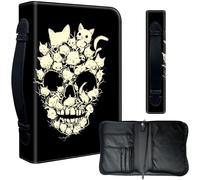 Decahouy Bible Cover Case for 9.5 x 6.7 in Large Print & Study Bibles - Waterproof PU Leather with Zipper, Handle & Pen Holder - Christian Gift for Men & Women,White Cats Skull