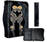 Decahouy Bible Cover Case for 9.5 x 6.7 in Large Print & Study Bibles - Waterproof PU Leather with Zipper, Handle & Pen Holder - Christian Gift for Men & Women,Two Skeleton Angels in Love