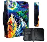 Decahouy Bible Cover Case for 9.5 x 6.7 in Large Print & Study Bibles - Waterproof PU Leather with Zipper, Handle & Pen Holder - Christian Gift for Men & Women,Night Sky Moon and Wolfs