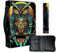Decahouy Bible Cover Case for 9.5 x 6.7 in Large Print & Study Bibles - Waterproof PU Leather with Zipper, Handle & Pen Holder - Christian Gift for Men & Women,Vibrant Owl