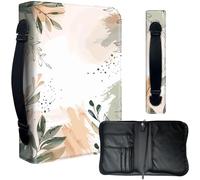 Decahouy Bible Cover Case for 9.5 x 6.7 in Large Print & Study Bibles - Waterproof PU Leather with Zipper, Handle & Pen Holder - Christian Gift for Men & Women,Soft Watercolor Leaves