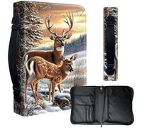 Decahouy Bible Cover Case for 9.5 x 6.7 in Large Print & Study Bibles - Waterproof PU Leather with Zipper, Handle & Pen Holder - Christian Gift for Men & Women,Two Deers in Winter Forest