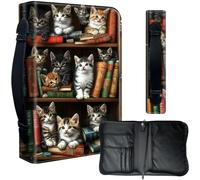 Decahouy Bible Cover Case for 9.5 x 6.7 in Large Print & Study Bibles - Waterproof PU Leather with Zipper, Handle & Pen Holder - Christian Gift for Men & Women,Vintage Bookshelf and Cats