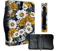 Decahouy Bible Cover Case for 9.5 x 6.7 in Large Print & Study Bibles - Waterproof PU Leather with Zipper, Handle & Pen Holder - Christian Gift for Men & Women,Blue Mustard and Wildflowers