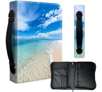 Decahouy Bible Cover Case for 9.5 x 6.7 in Large Print & Study Bibles - Waterproof PU Leather with Zipper, Handle & Pen Holder - Christian Gift for Men & Women,Beautiful Beach and Blue Sky