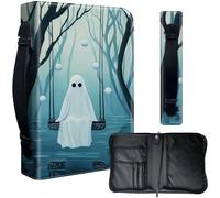 Decahouy Bible Cover Case for 9.5 x 6.7 in Large Print & Study Bibles - Waterproof PU Leather with Zipper, Handle & Pen Holder - Christian Gift for Men & Women,Ghost Sitting on The Swing