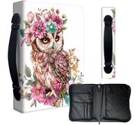 Decahouy Bible Cover Case for 9.5 x 6.7 in Large Print & Study Bibles - Waterproof PU Leather with Zipper, Handle & Pen Holder - Christian Gift for Men & Women,Cutev Owl and Flowers