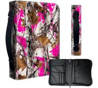 Decahouy Bible Cover Case for 9.5 x 6.7 in Large Print & Study Bibles - Waterproof PU Leather with Zipper, Handle & Pen Holder - Christian Gift for Men & Women,Pink White Camo Brown Leaves