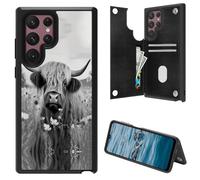 Decahouy Case for Samsung Galaxy S24 Ultra Wallet with Card Holder Magnetic Clasp Premium PC Dual Layer Shockproof Protection Flip Case for Galaxy S24 Ultra 5G 6.8 Inch,Highland Cow Ox Cattle