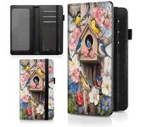 Decahouy Checkbook Cover for Men & Women, PU Leather Checkbook Covers for Personal Checkbook, RFID Blocking Checkbook Holder Wallet with Elastic Strap Holds Duplicate Checks, Peach Blossoms and Birds
