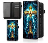 Decahouy Checkbook Cover for Men & Women, PU Leather Checkbook Covers for Personal Checkbook, RFID Blocking Checkbook Holder Wallet with Elastic Strap Holds Duplicate Checks, Golden Jesus Large Cross