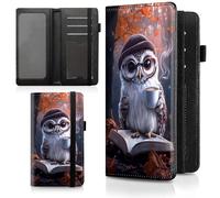 Decahouy Checkbook Cover for Men & Women, PU Leather Checkbook Covers for Personal Checkbook, RFID Blocking Checkbook Holder Wallet with Elastic Strap Holds Duplicate Checks, Mr. Owl Drinks Coffee