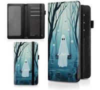 Decahouy Checkbook Cover for Men & Women, PU Leather Checkbook Covers for Personal Checkbook, RFID Blocking Checkbook Holder Wallet with Elastic Strap Holds Duplicate Checks, Ghost Sitting on The