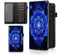 Decahouy Checkbook Cover for Men & Women, PU Leather Checkbook Covers for Personal Checkbook, RFID Blocking Checkbook Holder Wallet with Elastic Strap Holds Duplicate Checks, Mystical Blue Mandala