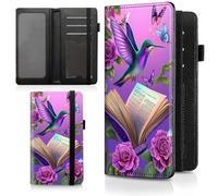 Decahouy Checkbook Cover for Men & Women, PU Leather Checkbook Covers for Personal Checkbook, RFID Blocking Checkbook Holder Wallet with Elastic Strap Holds Duplicate Checks, Hummingbird, Pink Rose