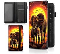 Decahouy Checkbook Cover for Men & Women, PU Leather Checkbook Covers for Personal Checkbook, RFID Blocking Checkbook Holder Wallet with Elastic Strap Holds Duplicate Checks, Two Elephants at Sunset