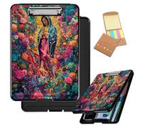 Decahouy Clipboard with Storage, Heavy Duty Plastic Storage Clipboard with Low Profile Clip, Must Have School & Office Supplies for Teachers, Nurses, and Students,Colorful Flower Our Lady