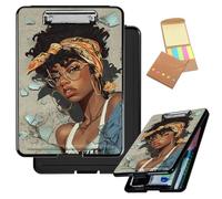 Decahouy Clipboard with Storage, Heavy Duty Plastic Storage Clipboard with Low Profile Clip, Must Have School & Office Supplies for Teachers, Nurses, and Students,African American Girl