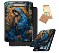 Decahouy Clipboard with Storage, Heavy Duty Plastic Storage Clipboard with Low Profile Clip, Must Have School & Office Supplies for Teachers, Nurses, and Students,Stained Glass Style Our Lady