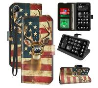 Decahouy for AT&T Calypso 4 /Cricket Debut S2 Wallet Case with RFID Blocking, 4 Card Holders, Kickstand, Wrist Strap - Magnetic PU Leather Flip Case Protective Cover for Women，American Flag Deer-471