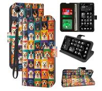 Decahouy for AT&T Calypso 4 /Cricket Debut S2 Wallet Case with RFID Blocking, 4 Card Holders, Kickstand, Wrist Strap - Magnetic PU Leather Flip Case Protective Cover for Women，Cute Dogs Pop Art