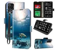 Decahouy for Blu View 5 Pro Wallet Phone Case with RFID Blocking, 4 Card Holders, Kickstand, Wrist Strap - Magnetic PU Leather Flip Case Protective Cover for Women & Men,Green Sea Turtle Swiming