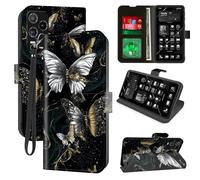 Decahouy for Blu View 5 Pro Wallet Phone Case with RFID Blocking, 4 Card Holders, Kickstand, Wrist Strap - Magnetic PU Leather Flip Case Protective Cover for Women & Men,3D Gold and Silver Butterfly