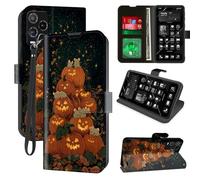 Decahouy for Blu View 5 Pro Wallet Phone Case with RFID Blocking, 4 Card Holders, Kickstand, Wrist Strap - Magnetic PU Leather Flip Case Protective Cover for Women & Men, Halloween Pumpkin and Mouse