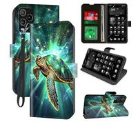 Decahouy for Blu View 5 Pro Wallet Phone Case with RFID Blocking, 4 Card Holders, Kickstand, Wrist Strap - Magnetic PU Leather Flip Case Protective Cover for Women & Men,Elegant Green Sea Turtle